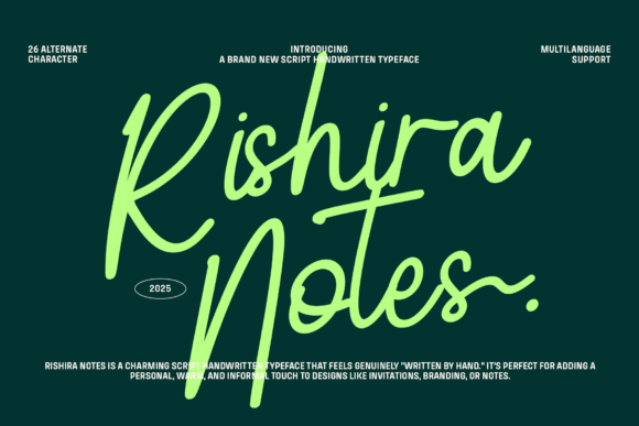 Rishira Notes Regular Font: A Heartfelt Handwritten Typeface for Authentic Design